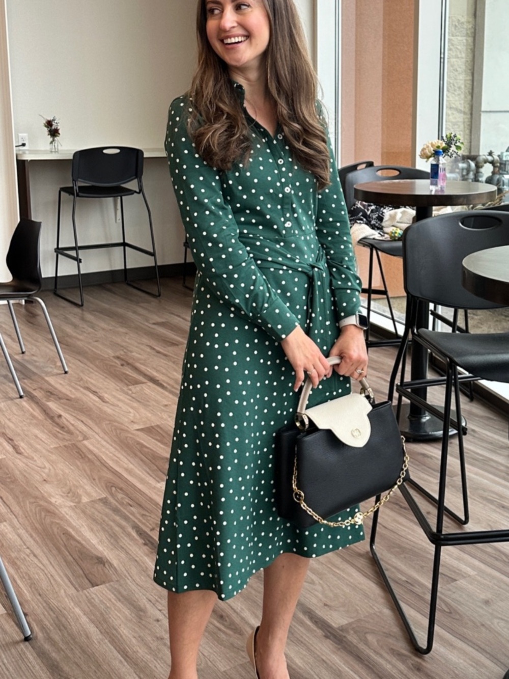 Boden Green Polka Dot Midi Dress